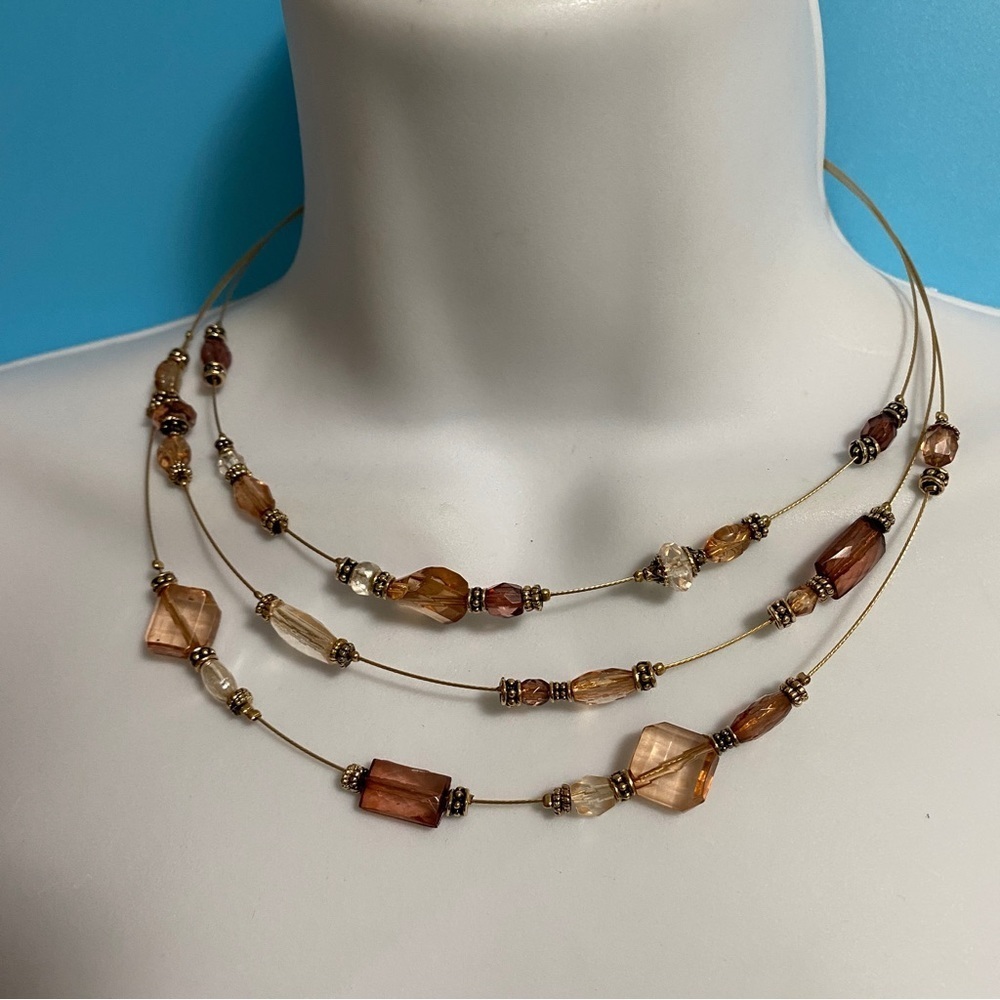 Gold Tone Multi-Strand Wire Beads Necklace